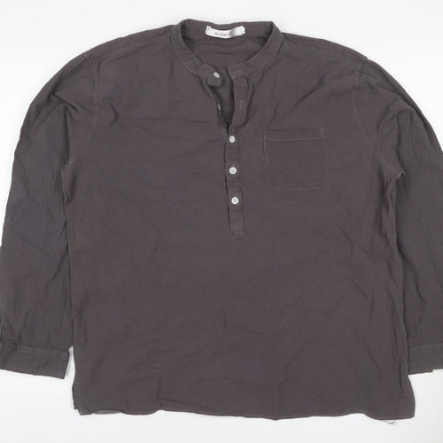 Audate Men’s Brown XL Linen Cotton Henley Long Sleeve Shirt