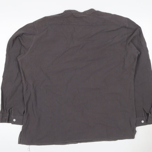 Audate Men’s Brown XL Linen Cotton Henley Long Sleeve Shirt