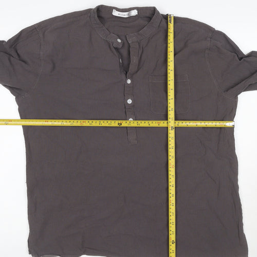 Audate Men’s Brown XL Linen Cotton Henley Long Sleeve Shirt