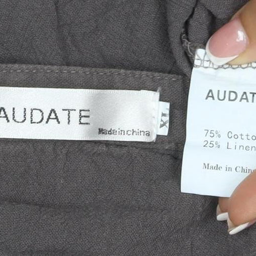 Audate Men’s Brown XL Linen Cotton Henley Long Sleeve Shirt