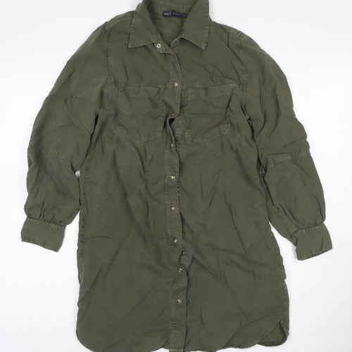 M&S Collection Women Green Size 8 Knee Length Belted Shirt Dress