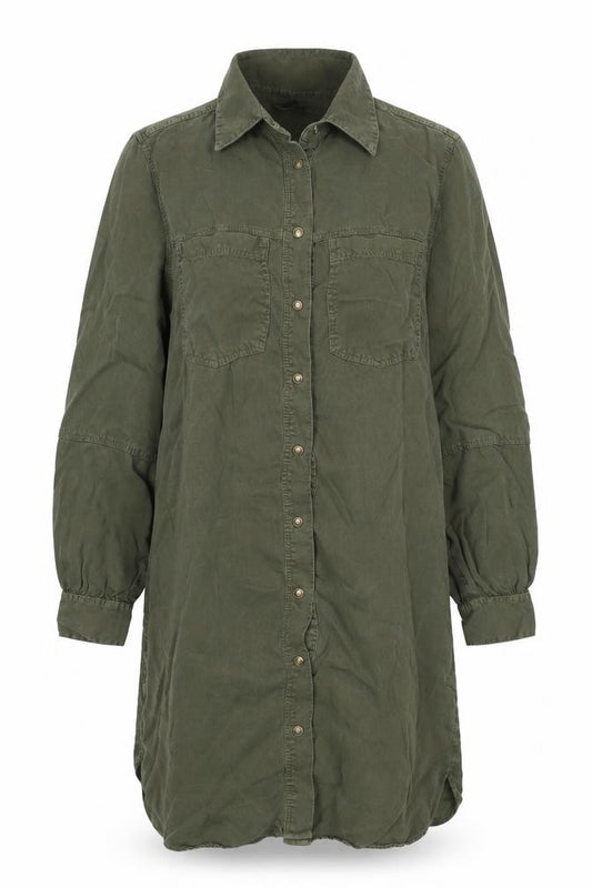 Front view of Marks & Spencer Collection Women Green, size 8, Knee Length Belted Shirt Dress