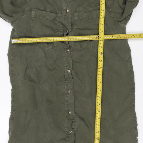 M&S Collection Women Green Size 8 Knee Length Belted Shirt Dress