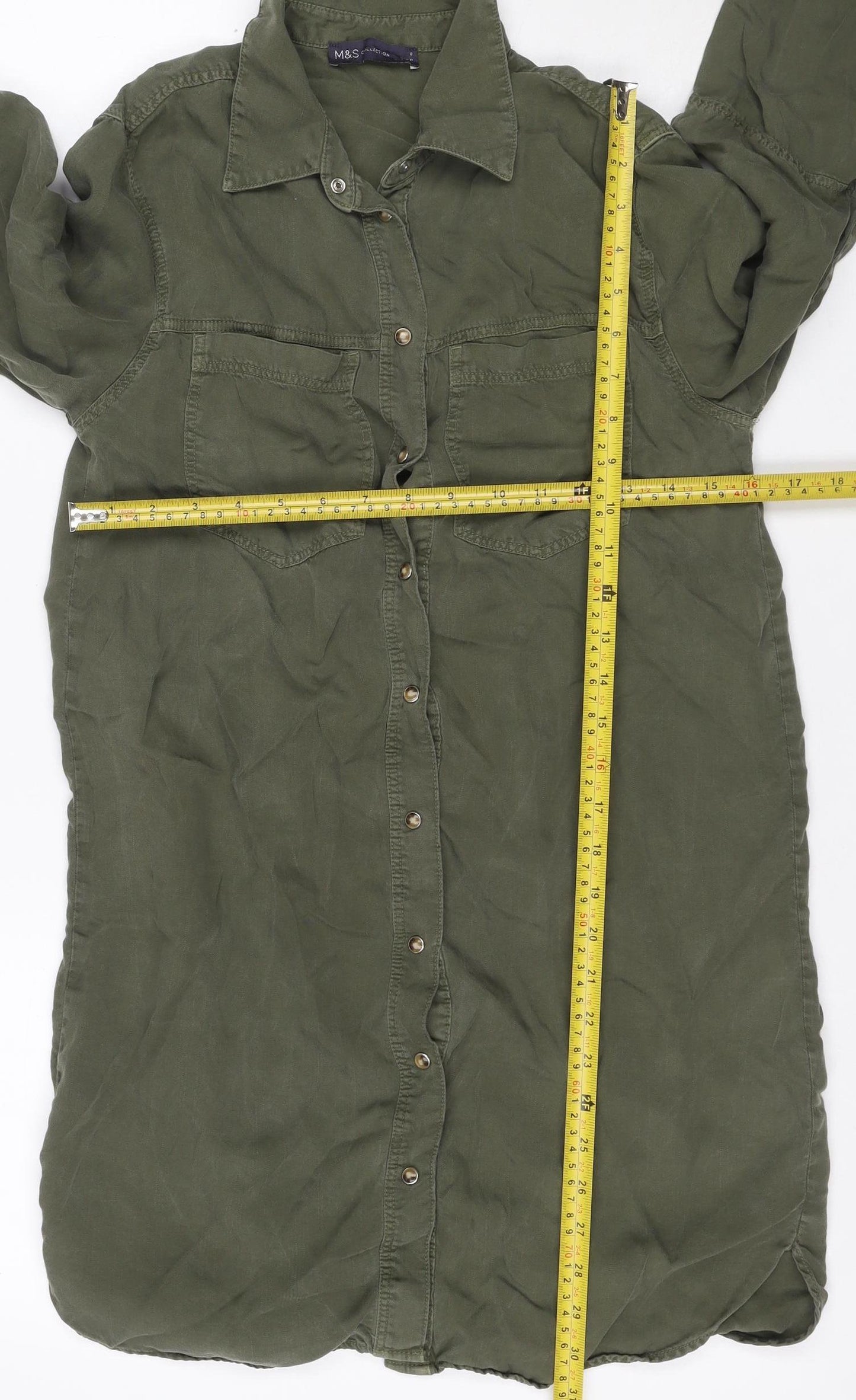 M&S Collection Women Green Size 8 Knee Length Belted Shirt Dress