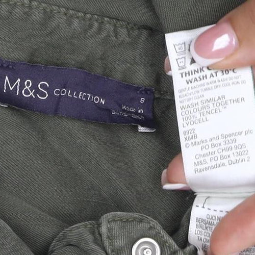 M&S Collection Women Green Size 8 Knee Length Belted Shirt Dress