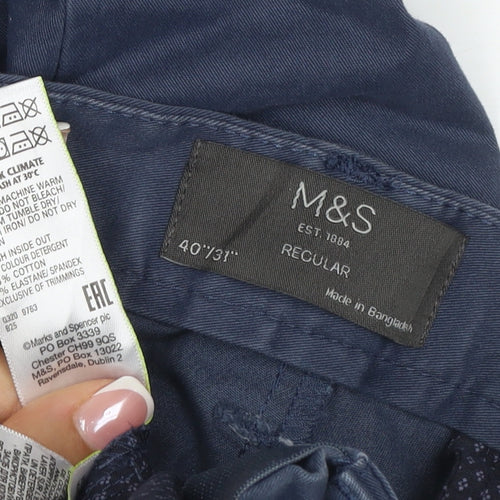 Marks and Spencer Men Blue 40in 31in Regular Straight Chino Trousers