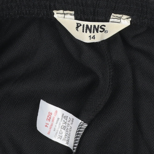 PINNS Women’s Black Size 14 Herringbone Stretch Straight Trousers