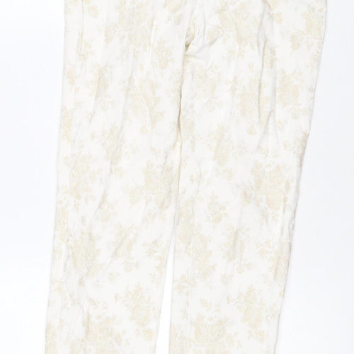 Robell Women’s Ivory Floral Stretch Trousers UK 10 Slim Straight Leg