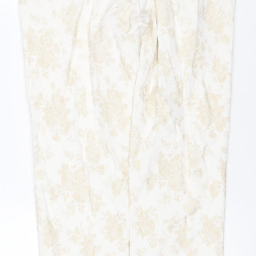 Robell Women’s Ivory Floral Stretch Trousers UK 10 Slim Straight Leg