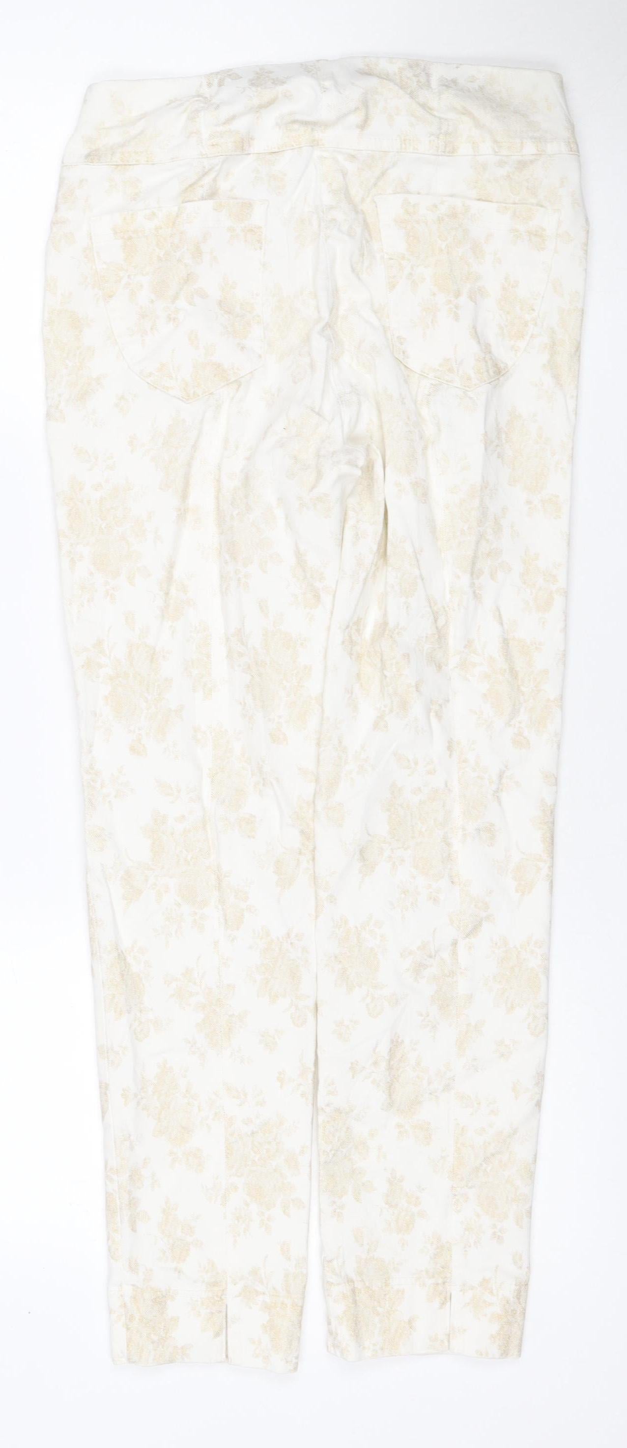 Robell Women’s Ivory Floral Stretch Trousers UK 10 Slim Straight Leg