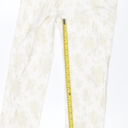 Robell Women’s Ivory Floral Stretch Trousers UK 10 Slim Straight Leg