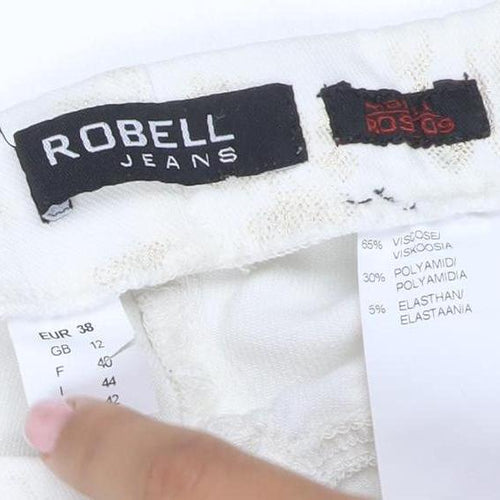 Robell Women’s Ivory Floral Stretch Trousers UK 10 Slim Straight Leg