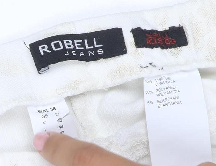 Robell Women’s Ivory Floral Stretch Trousers UK 10 Slim Straight Leg