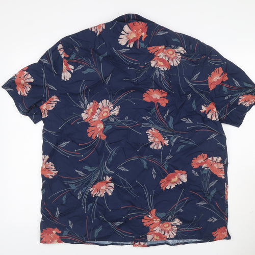 Marks & Spencer Men’s Blue Floral Cotton 2XL Regular Short Sleeve Shirt