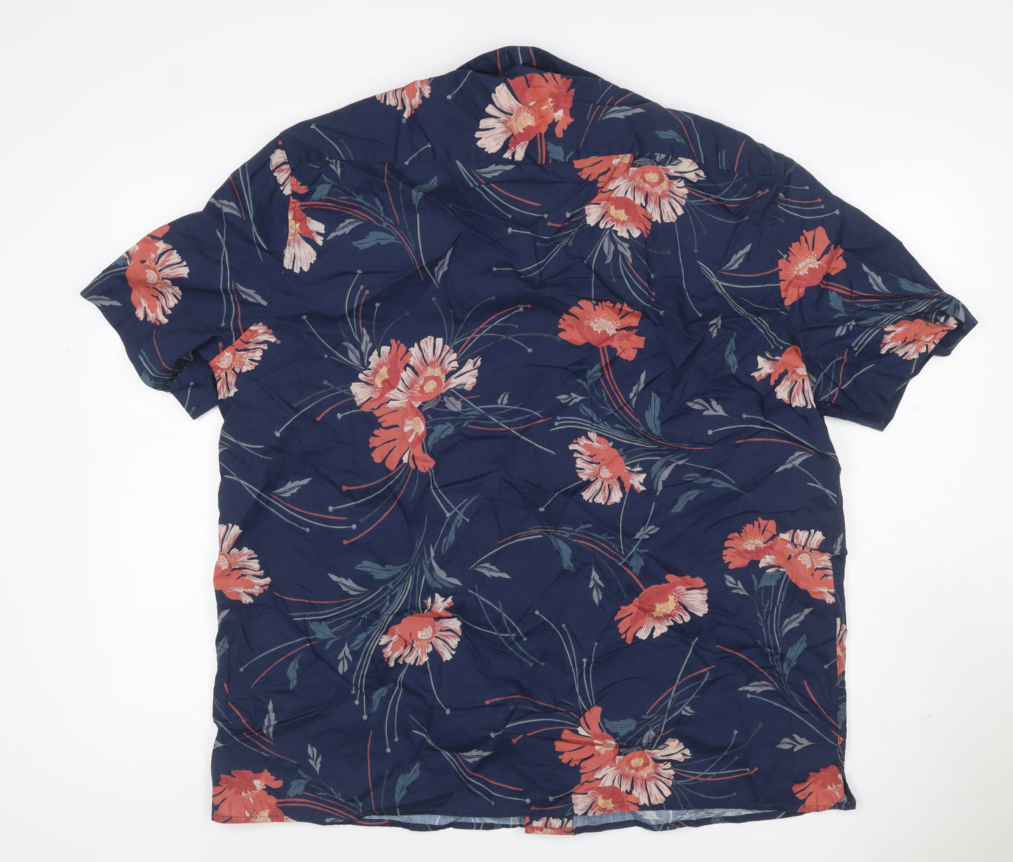 Marks & Spencer Men’s Blue Floral Cotton 2XL Regular Short Sleeve Shirt
