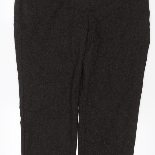 M&S Women’s Brown Herringbone Wool Blend Straight Dress Trousers UK 18 Short