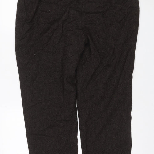 M&S Women’s Brown Herringbone Wool Blend Straight Dress Trousers UK 18 Short