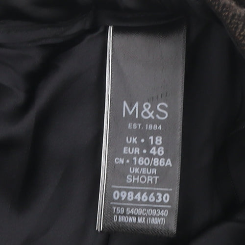 M&S Women’s Brown Herringbone Wool Blend Straight Dress Trousers UK 18 Short