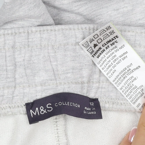 Marks and Spencer Women Grey Size 12 Cotton Jogger Sweatpants
