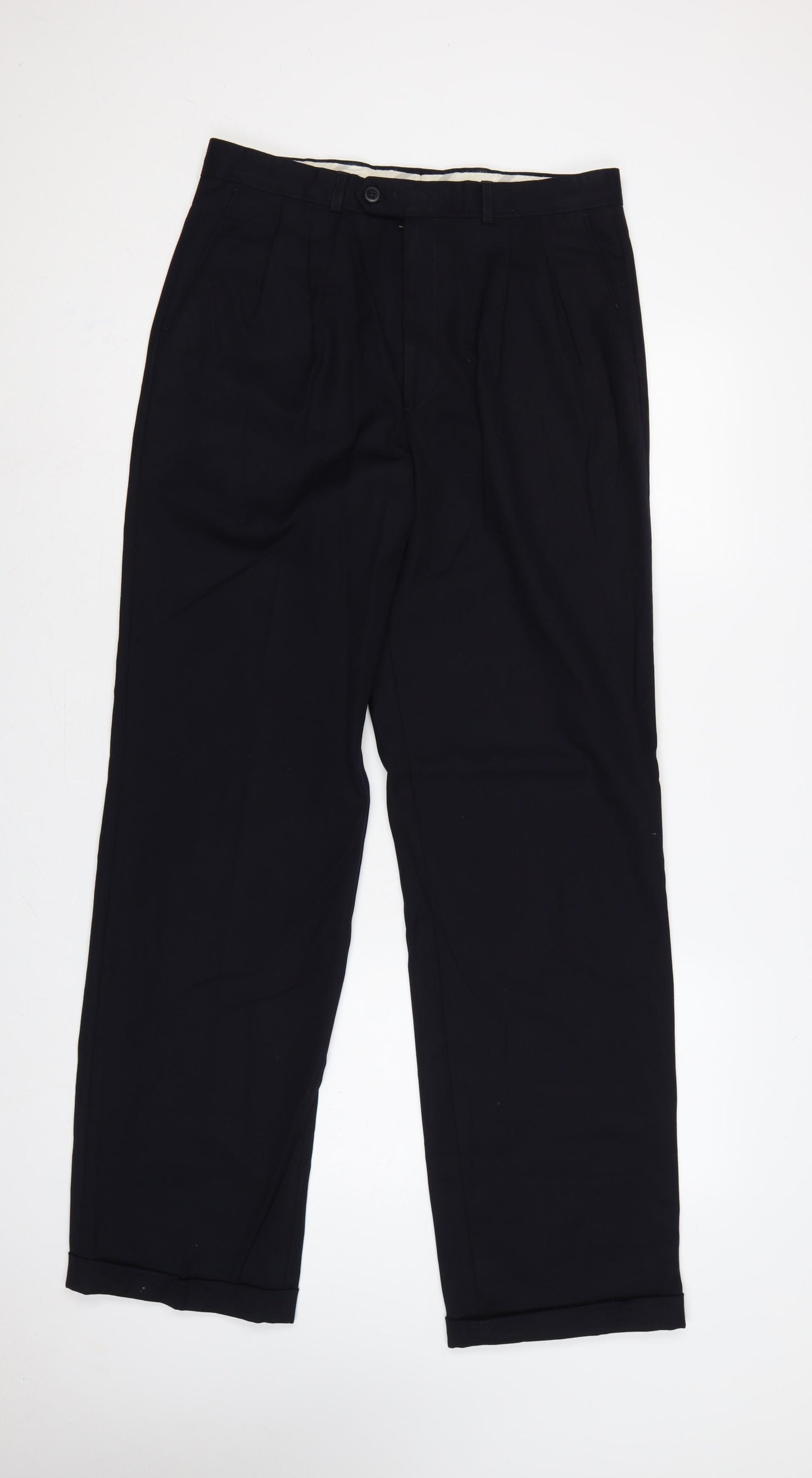 Jaeger Men’s Black 48L Pure Wool Straight Dress Trousers