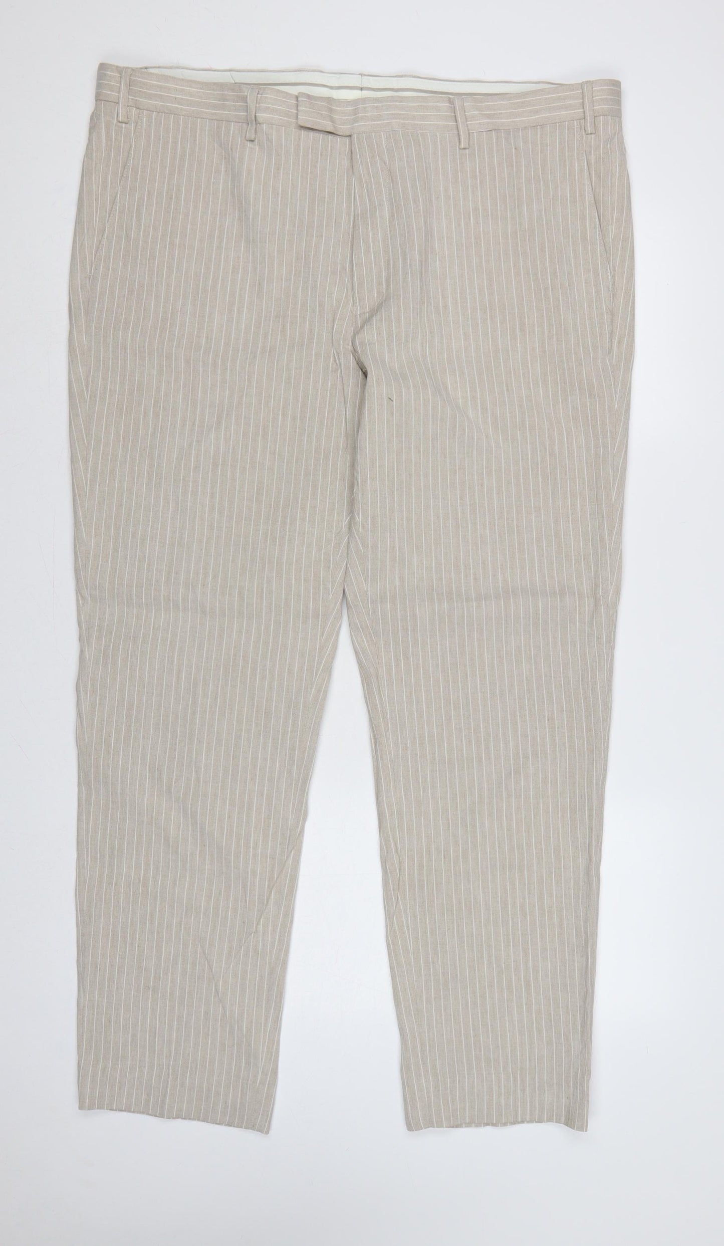 Marks & Spencer Men's Beige 42in Linen Stripe Tailored Dress Trousers