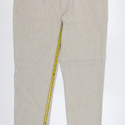 Marks & Spencer Men's Beige 42in Linen Stripe Tailored Dress Trousers