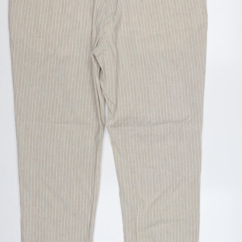 Marks & Spencer Men's Beige 42in Linen Stripe Tailored Dress Trousers