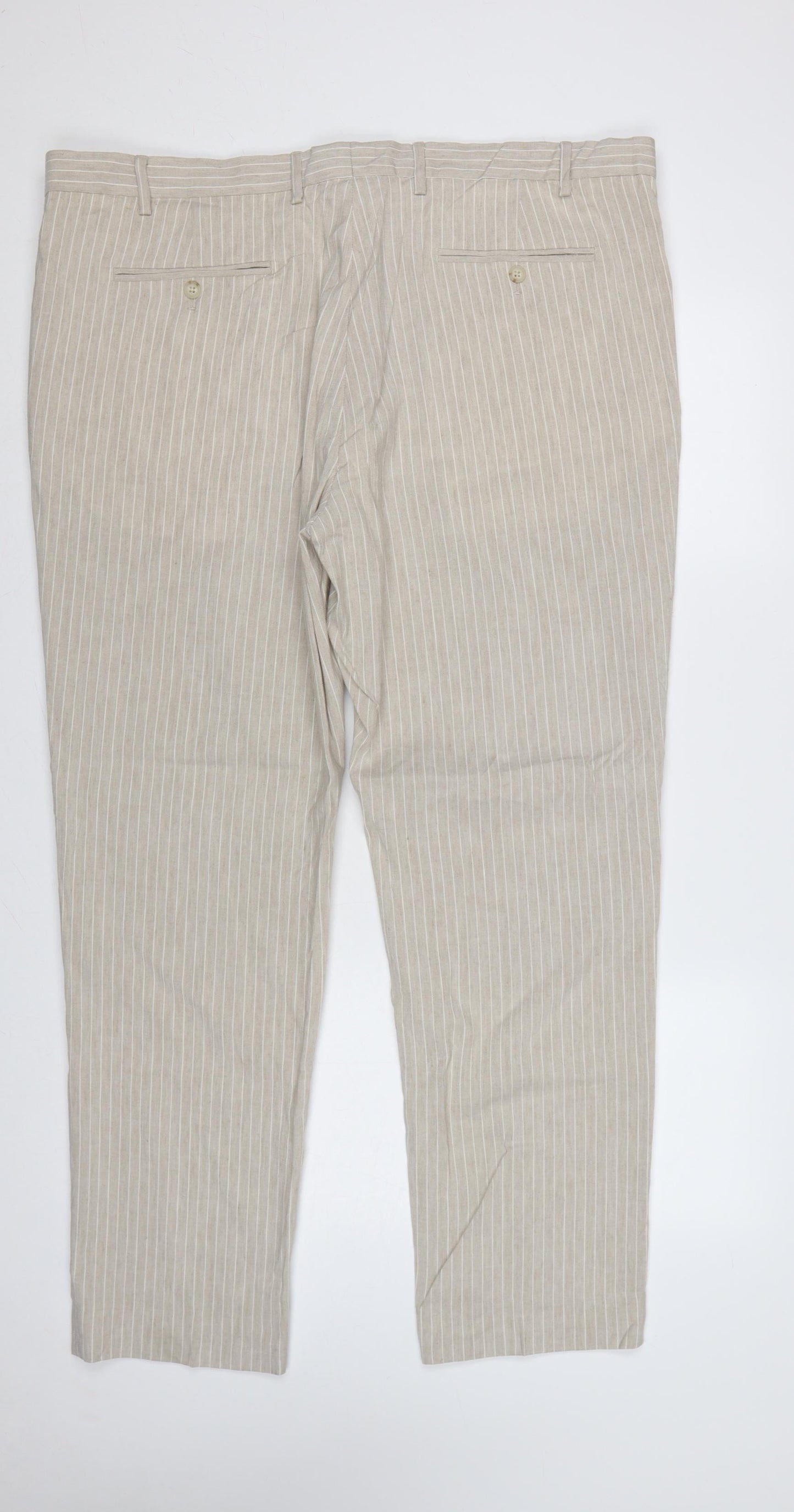 Marks & Spencer Men's Beige 42in Linen Stripe Tailored Dress Trousers