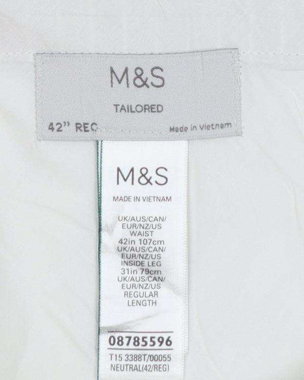 Marks & Spencer Men's Beige 42in Linen Stripe Tailored Dress Trousers