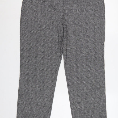 M&S Women’s Grey Check Tapered Stretch Trousers UK 16 Regular