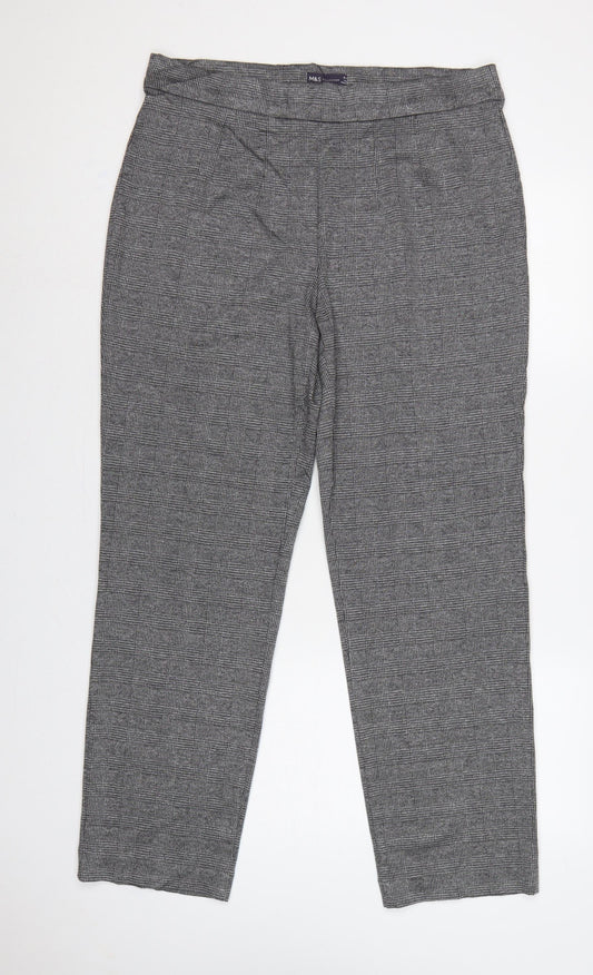 M&S Women’s Grey Check Tapered Stretch Trousers UK 16 Regular