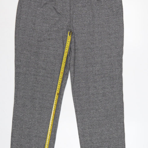 M&S Women’s Grey Check Tapered Stretch Trousers UK 16 Regular