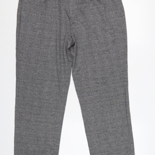 M&S Women’s Grey Check Tapered Stretch Trousers UK 16 Regular