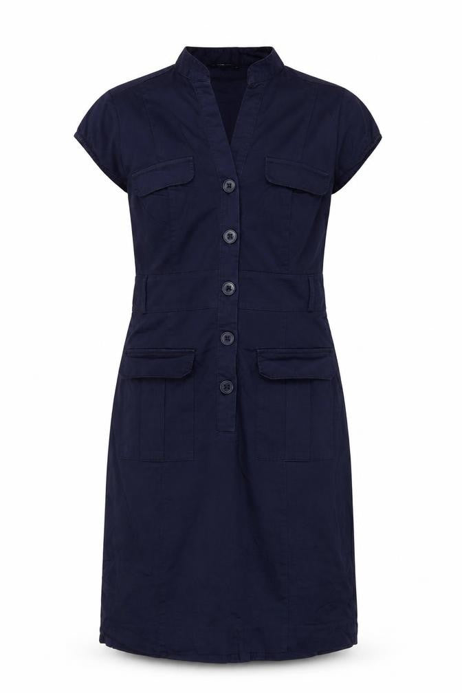 H&M Women Blue UK 8 Knee Length Shirt Dress Utility Button Cotton