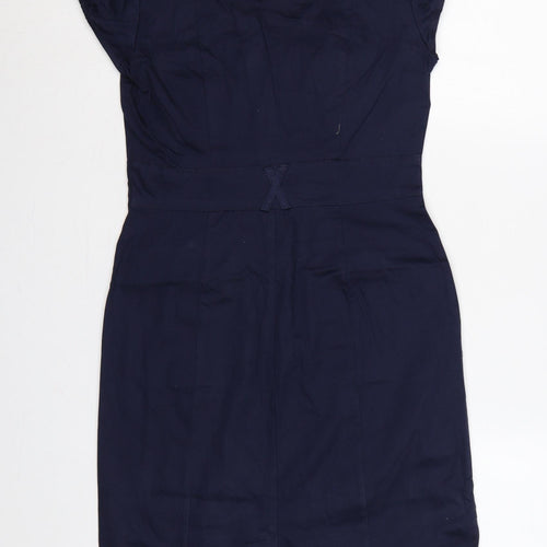 H&M Women Blue UK 8 Knee Length Shirt Dress Utility Button Cotton