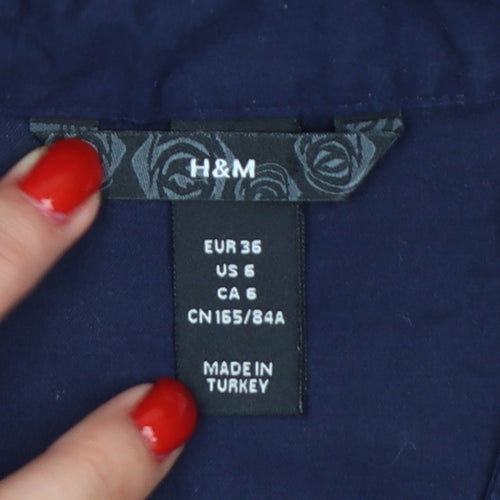 H&M Women Blue UK 8 Knee Length Shirt Dress Utility Button Cotton