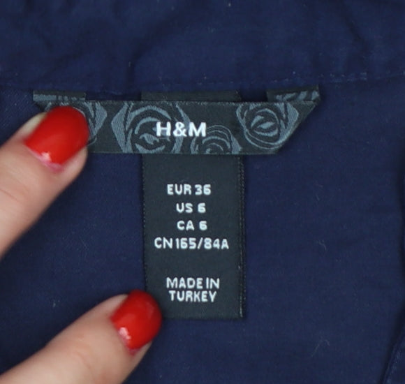 H&M Women Blue UK 8 Knee Length Shirt Dress Utility Button Cotton