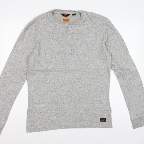 Superdry Men's Grey M Long Sleeve Henley T-Shirt Machined Goods