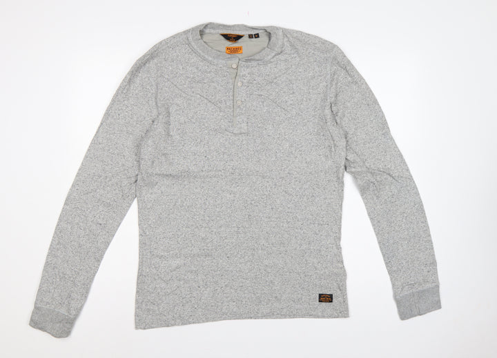 Superdry Men's Grey M Long Sleeve Henley T-Shirt Machined Goods