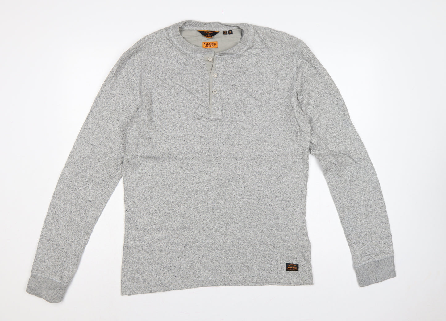 Superdry Men's Grey M Long Sleeve Henley T-Shirt Machined Goods
