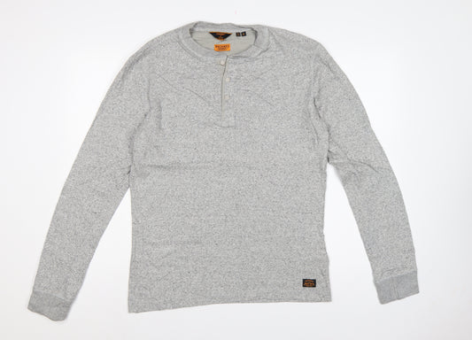 Superdry Men's Grey M Long Sleeve Henley T-Shirt Machined Goods