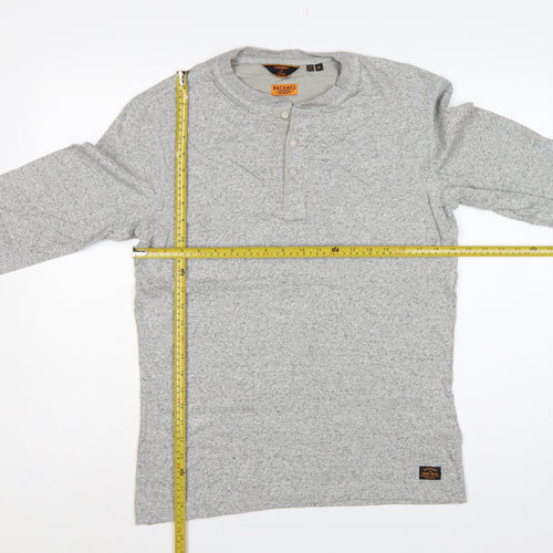 Superdry Men's Grey M Long Sleeve Henley T-Shirt Machined Goods