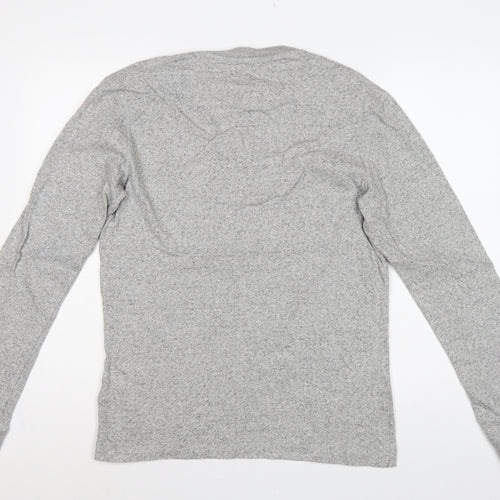 Superdry Men's Grey M Long Sleeve Henley T-Shirt Machined Goods
