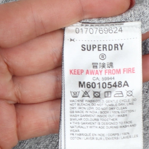 Superdry Men's Grey M Long Sleeve Henley T-Shirt Machined Goods