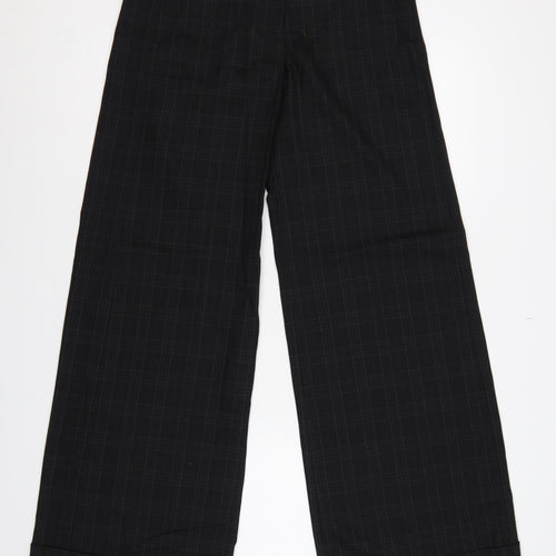 French Connection Women Black Check Wide-Leg Dress Trousers UK 10