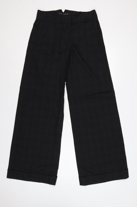 French Connection Women Black Check Wide-Leg Dress Trousers UK 10