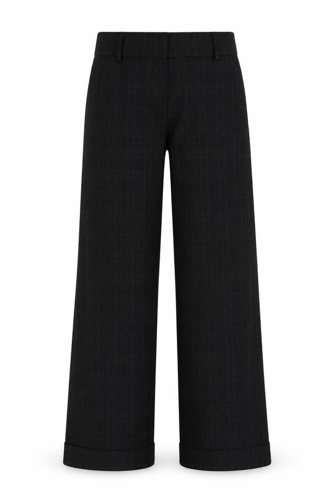 French Connection Women Black Check Wide-Leg Dress Trousers UK 10