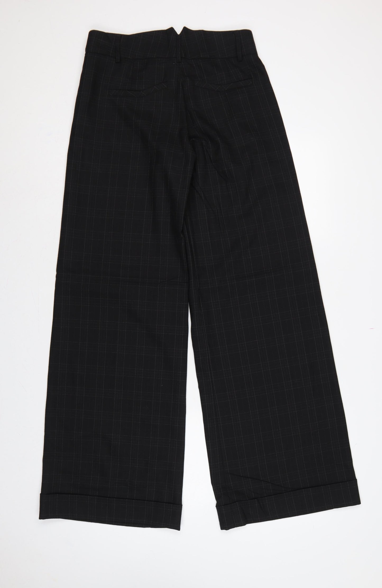 French Connection Women Black Check Wide-Leg Dress Trousers UK 10