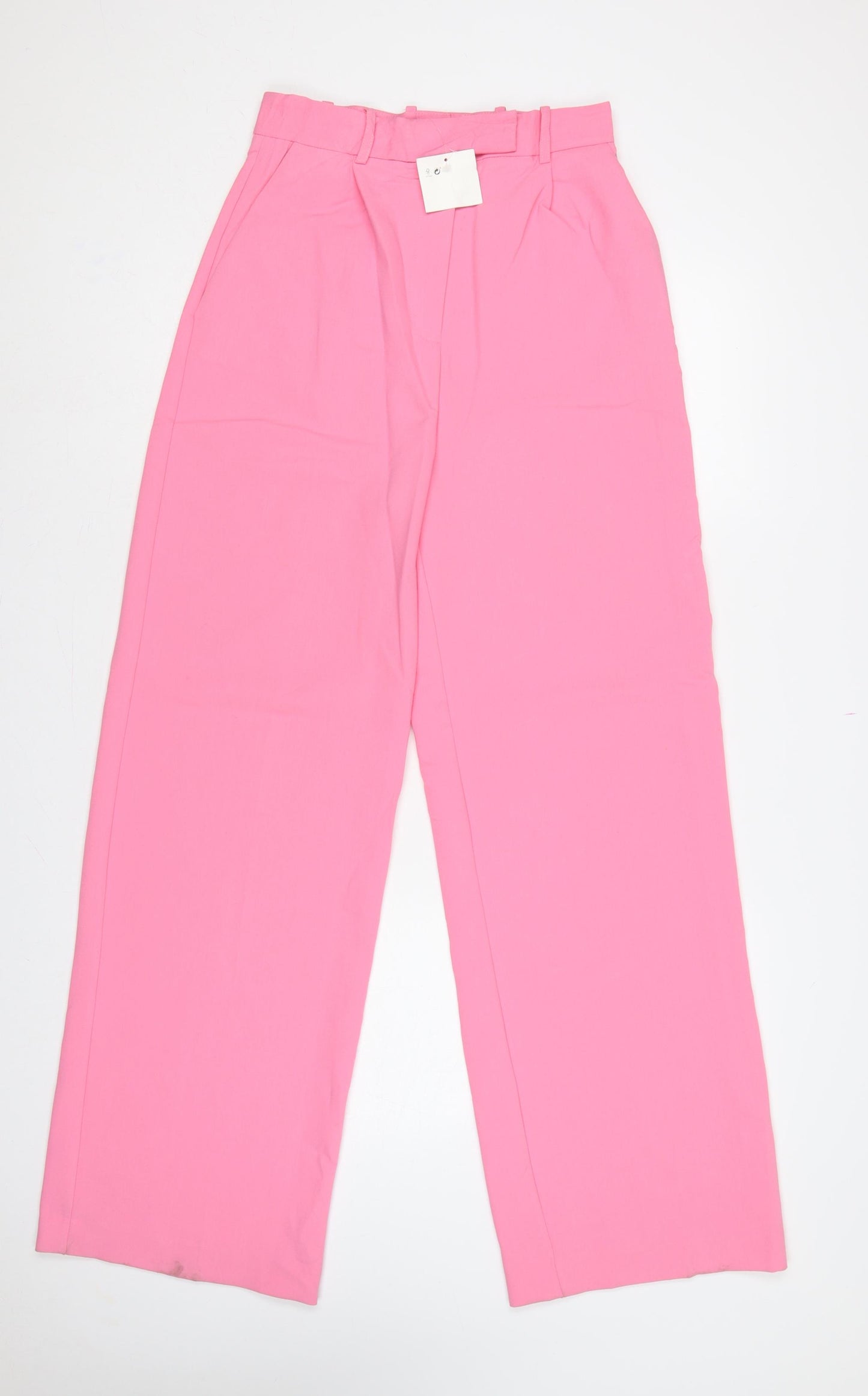 Zara Women Pink XS High Rise Wide Leg Pleated Dress Trousers