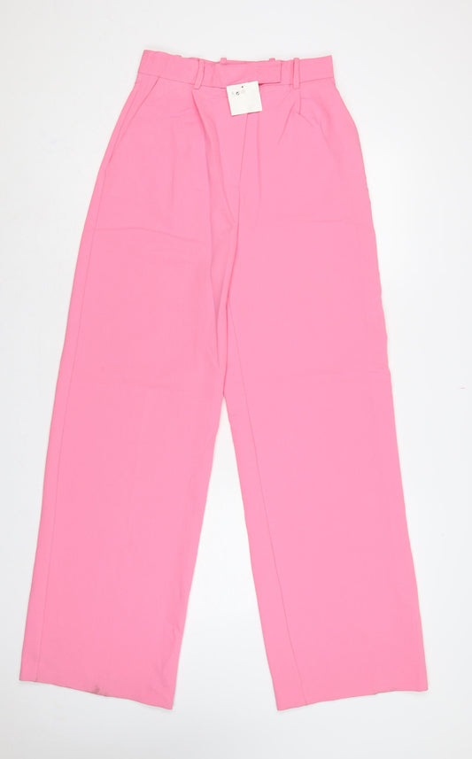 Zara Women Pink XS High Rise Wide Leg Pleated Dress Trousers
